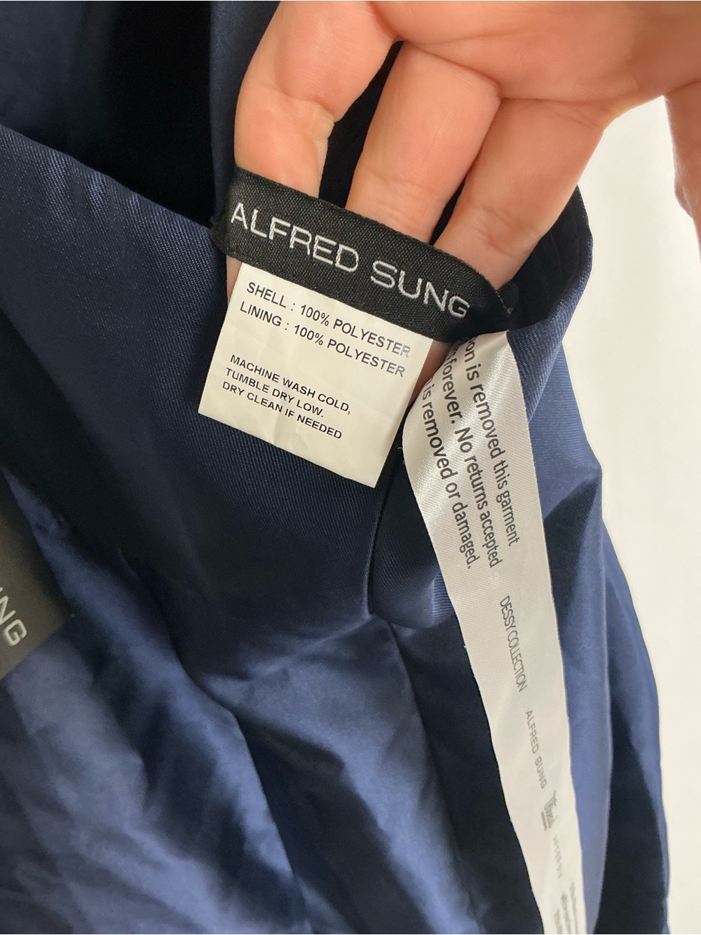ALFRED SUNG Navy Halter Open-Back Satin Trumpet Gown - Picture 5 of 6